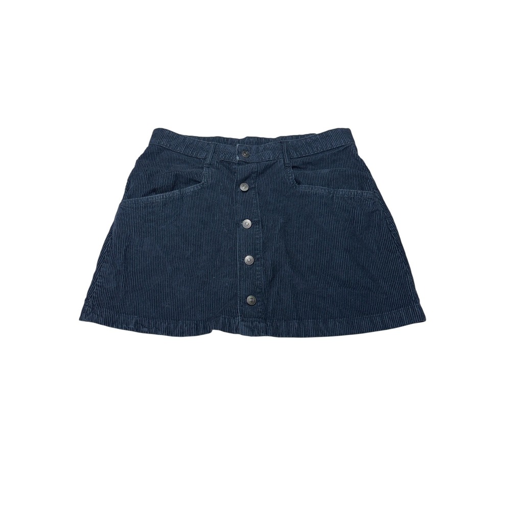 NWT Free People We The Free Corduroy Mini Skirt Ebony Navy Blue Button 12 W32L15